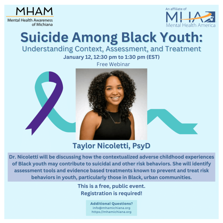 Suicide Among Black Youth: Understanding Context, Assessment, and Treatment is on January 12th from 12:30-1:30 PM!