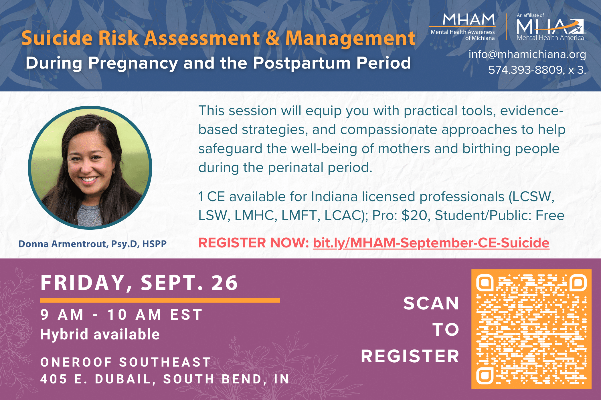 MHAM September CE Perinatal Suicide Management - newsletter