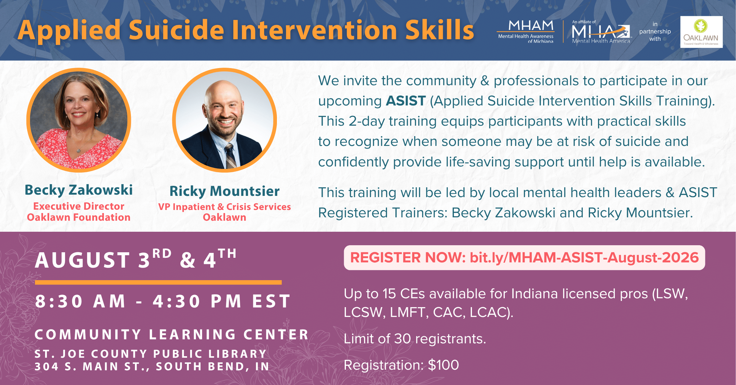 MHAM ASIST Suicide Training August 2026